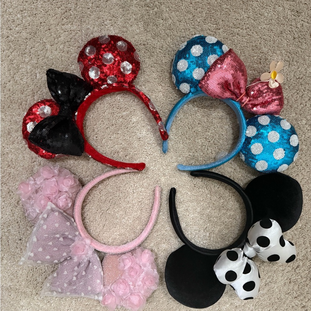 Disney Sparkling Minnie Mouse Ears Headband Collection - Red, Blue, Pink, Black